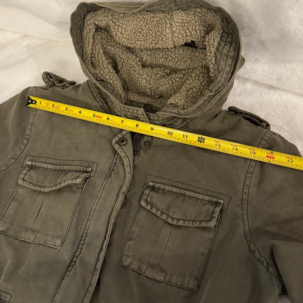 Levi’s Utility Military Style Hooded Jacket, Army Green, Sherpa Lined- size M - Picture 15 of 16